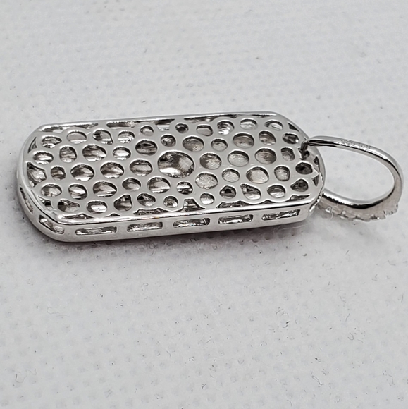 Sterling Silver 925 Rhodium Plated CZ American Flag Dog Tag Pendant - Picture 4 of 7